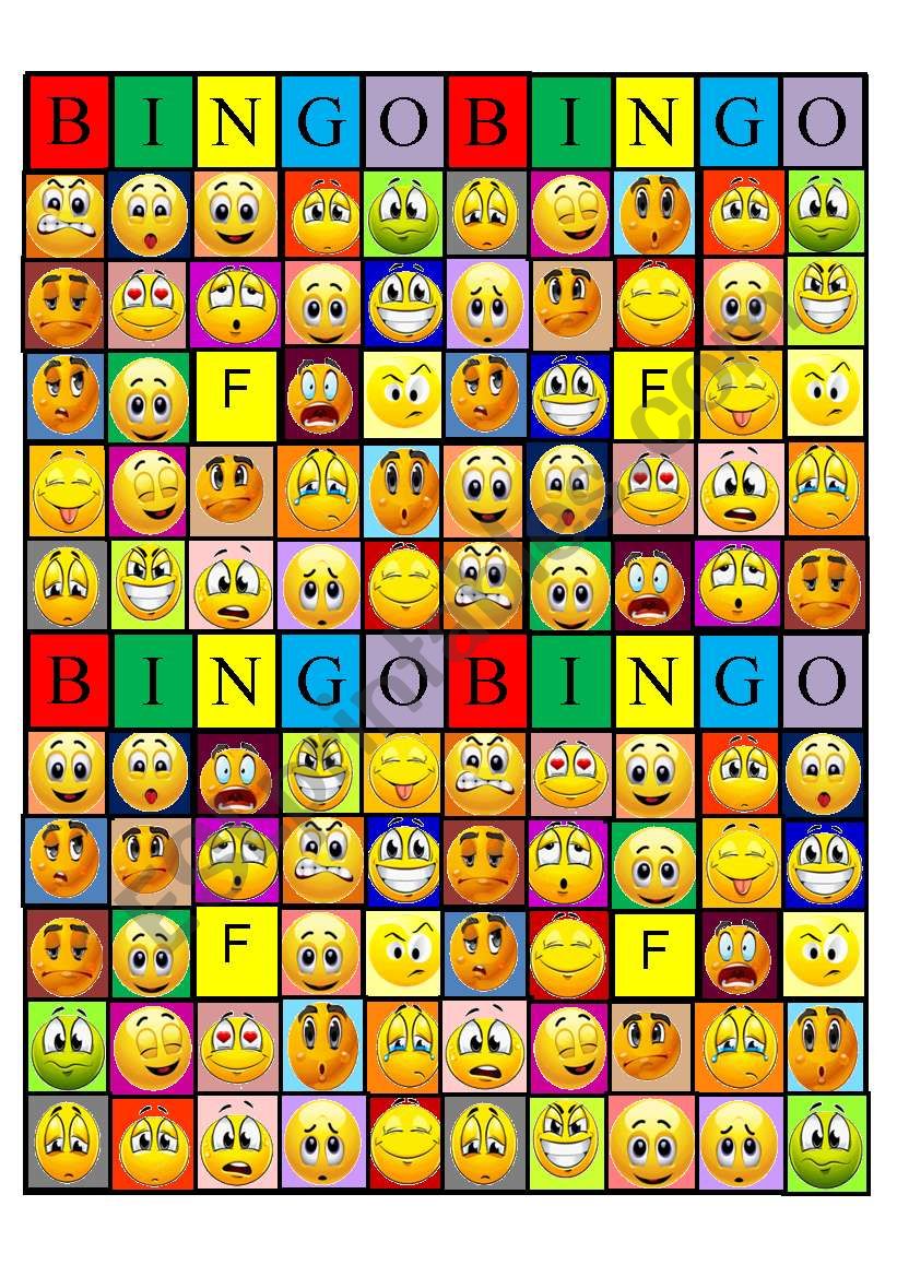 Bingo feelings worksheet