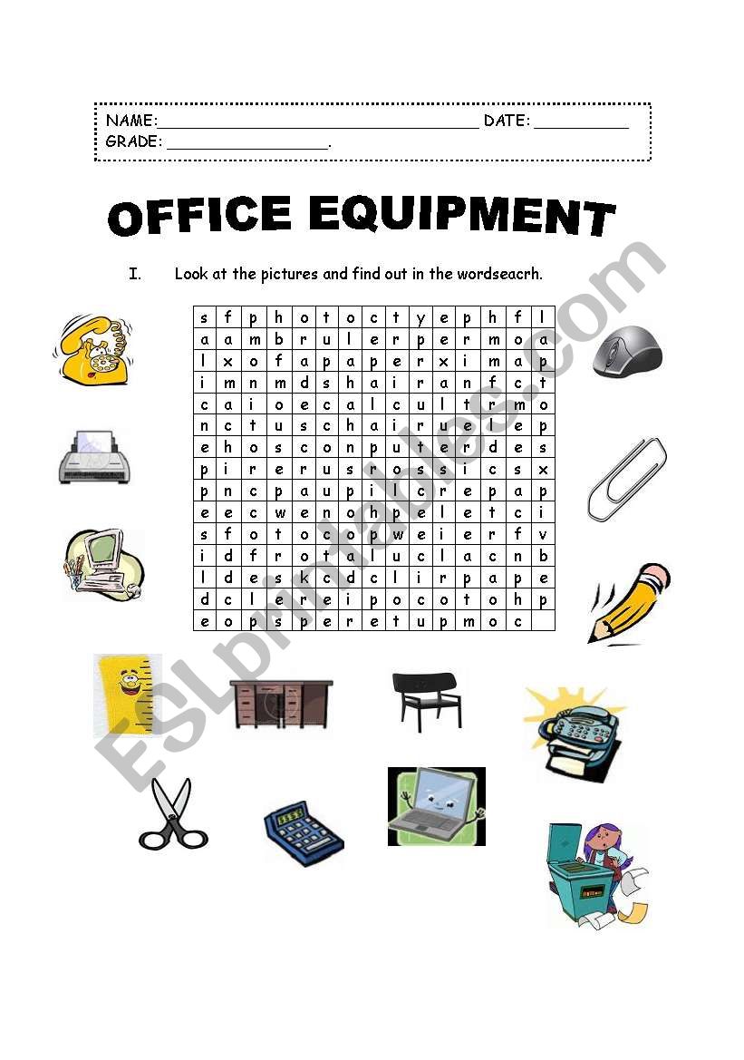 Office equipment - ESL worksheet by LadyKitty