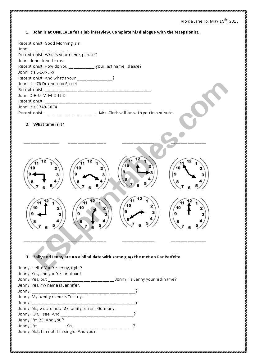 Starter Review worksheet