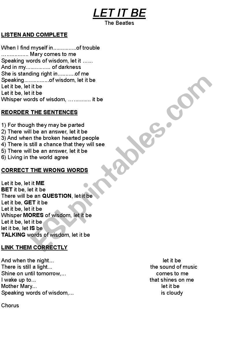 The Beatles - LET IT BE worksheet