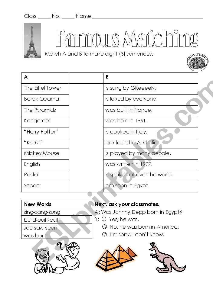 Famous Matching worksheet