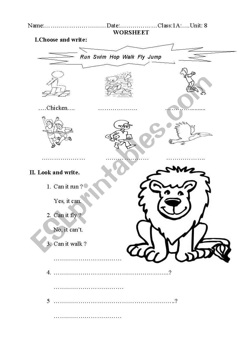 ACTION VERBS worksheet