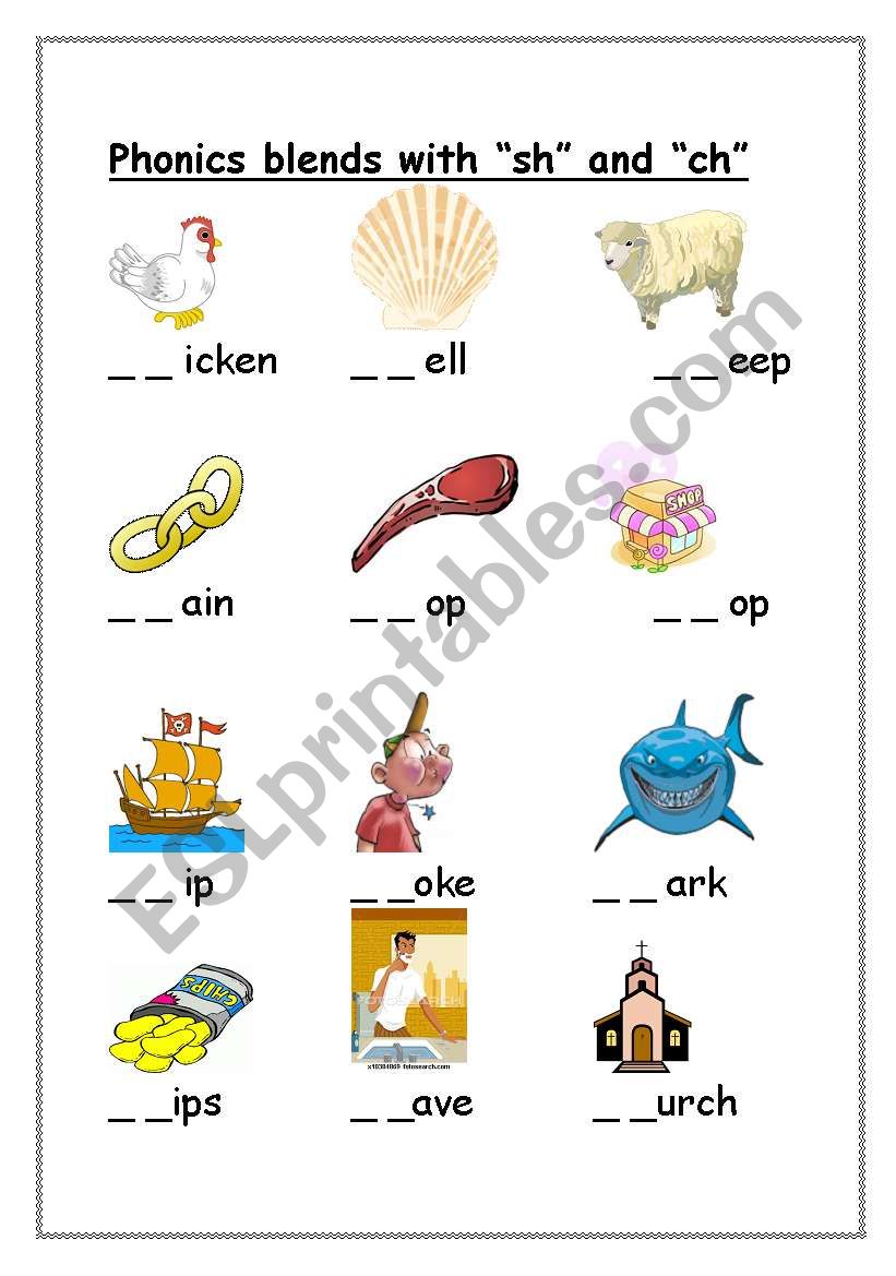 Ch/ Sh initial sound blends worksheet