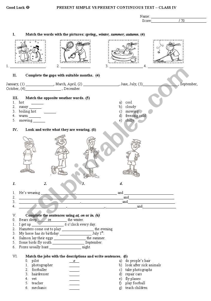 Grade 4 - PResent Simple vs Present Continuous test