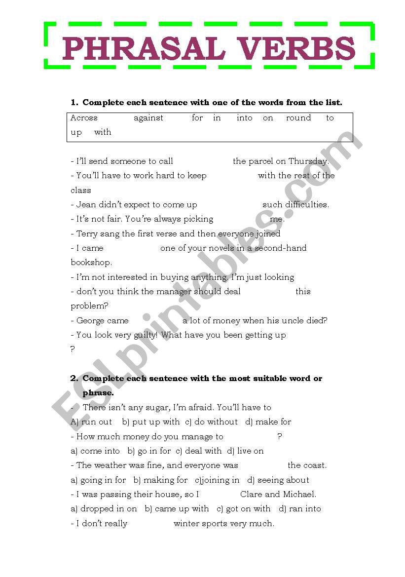 PHRASAL VERBS worksheet