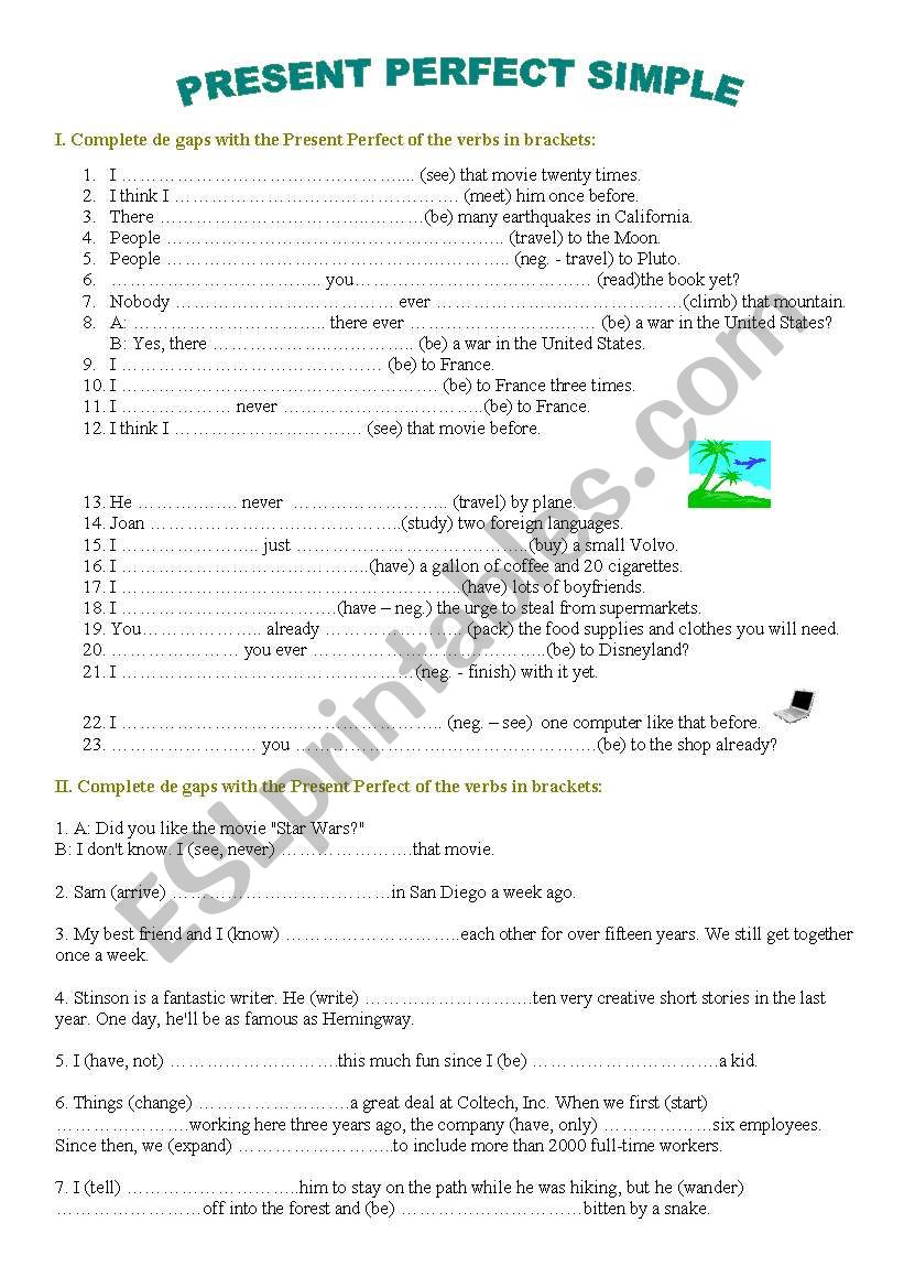 present perfect simple worksheet