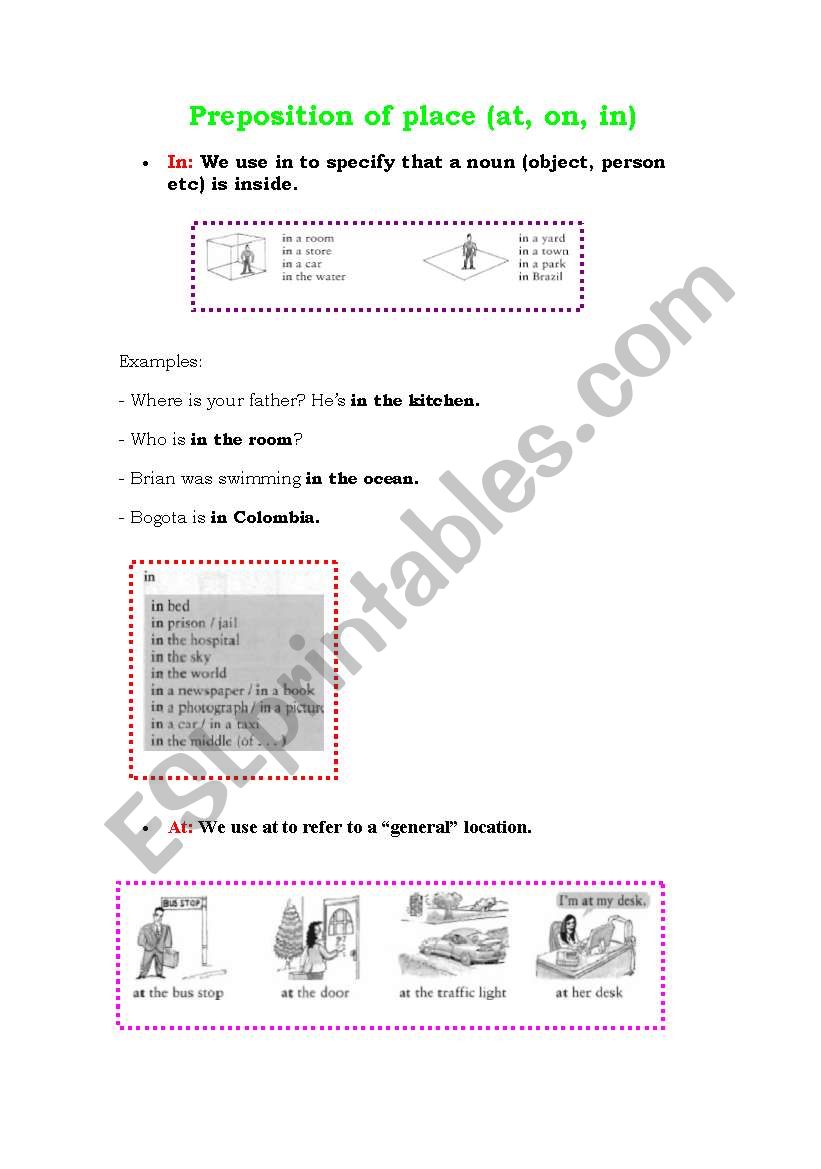 PREPOSITIONS OF PLACE worksheet