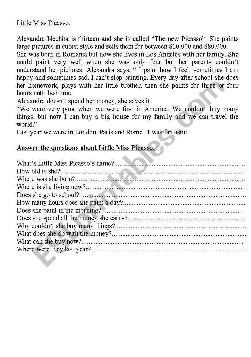 Little Miss Picasso worksheet