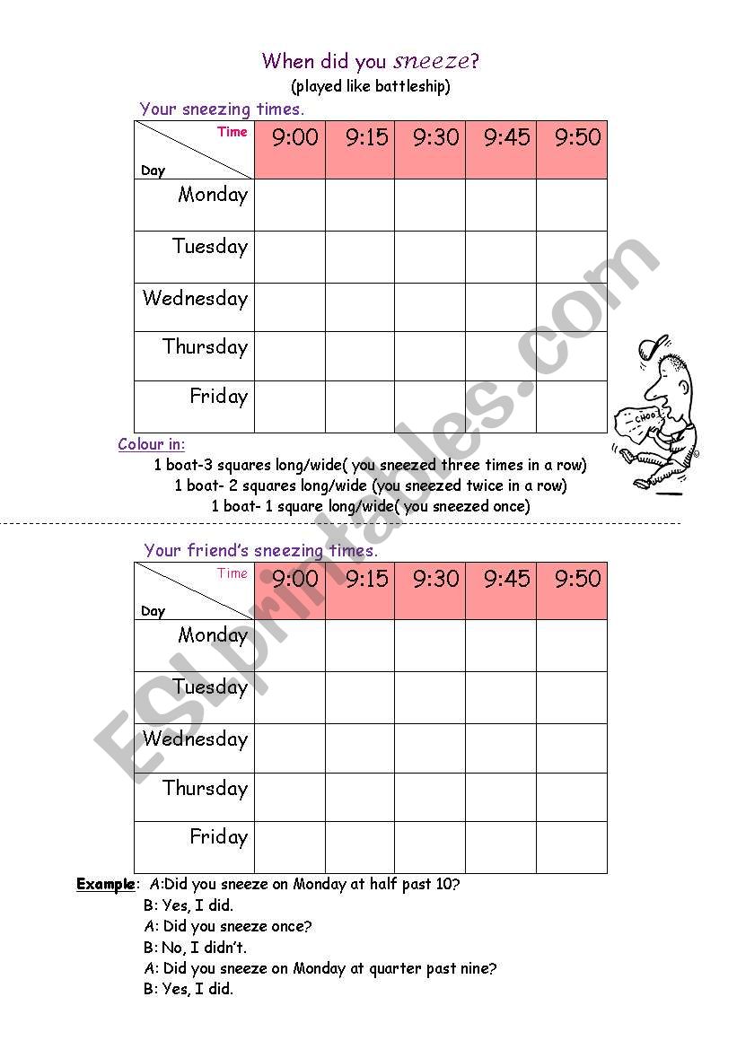 When did you sneeze? worksheet