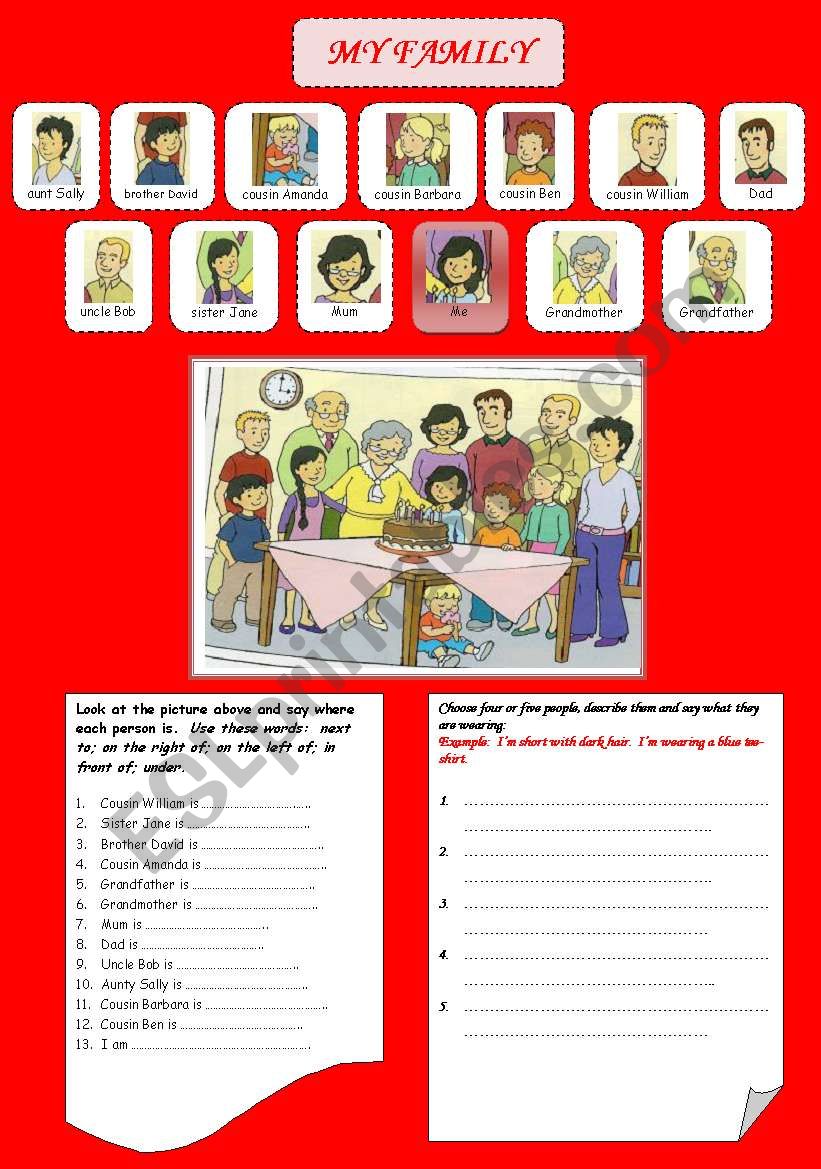 My family - place prepositions - describing people