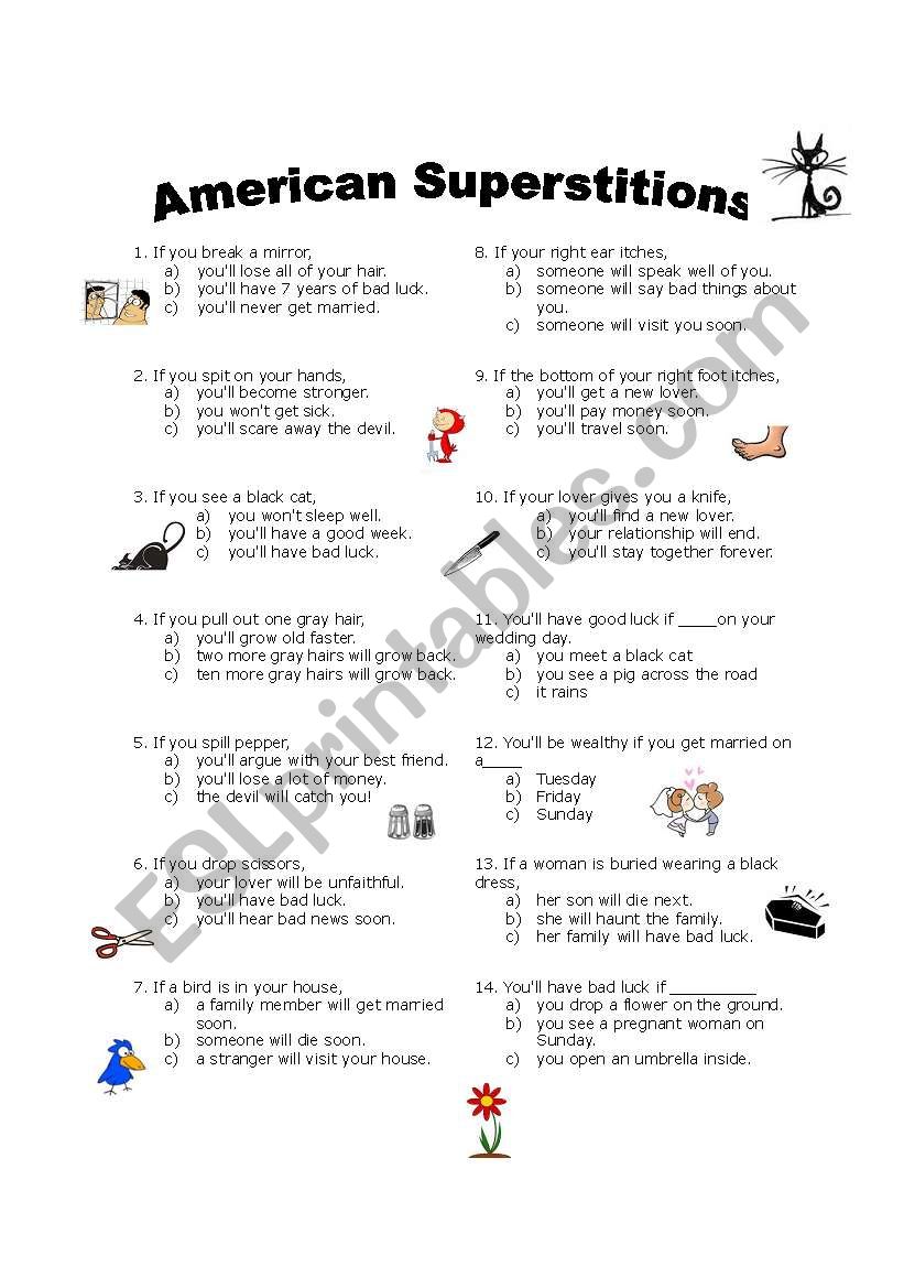 American Superstitions Quiz - 1st conditional 