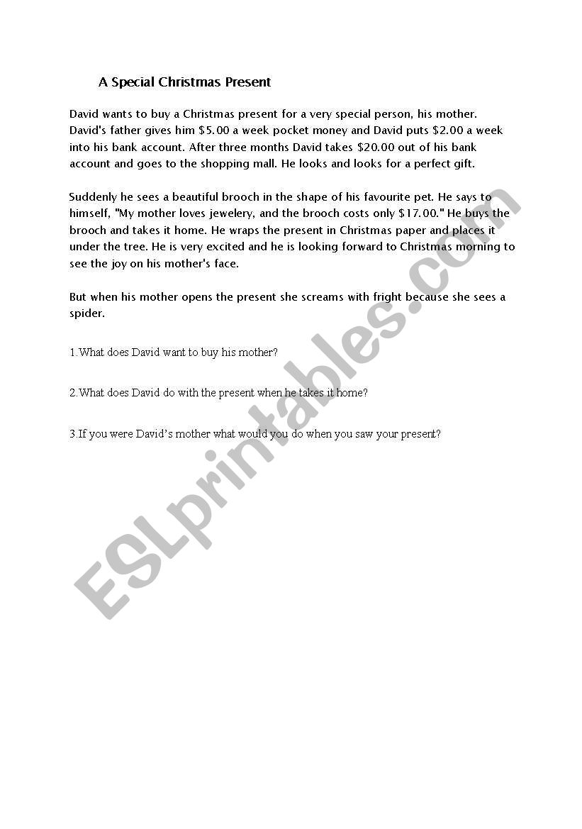 Reading worksheet