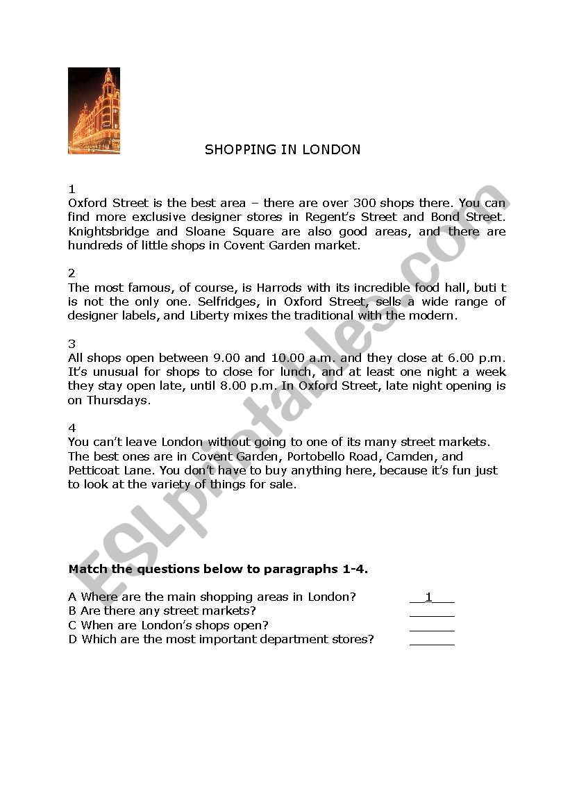 Shopping in London worksheet