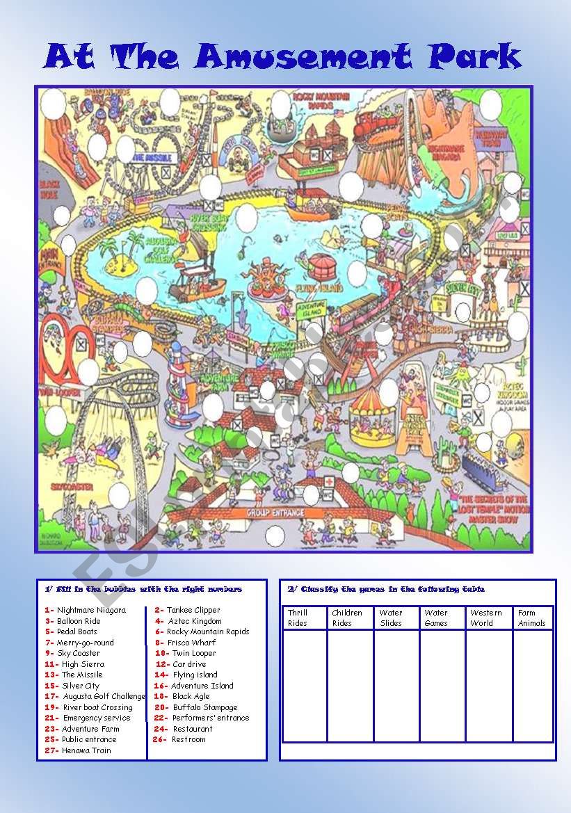 At the amusement park worksheet