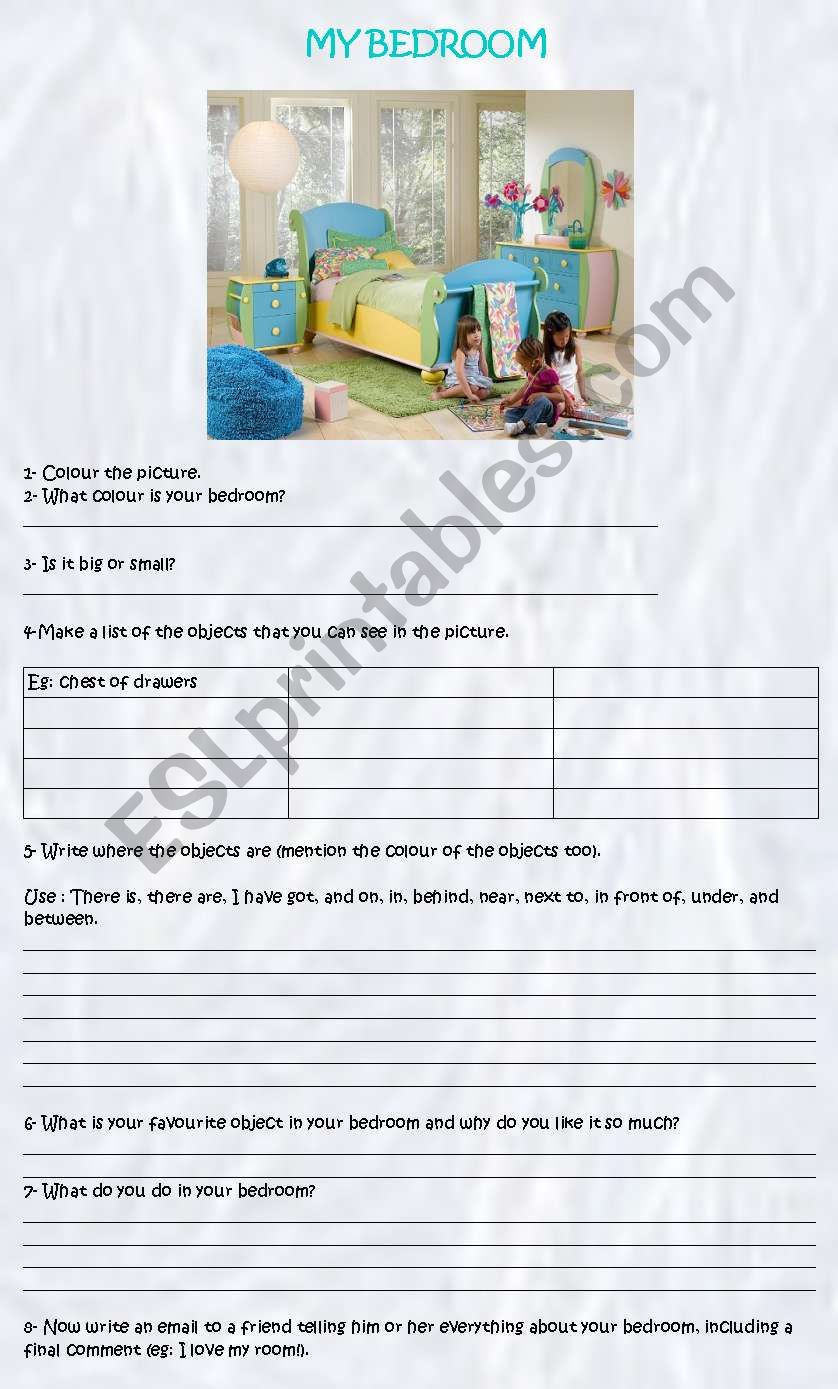 MY Bedroom worksheet