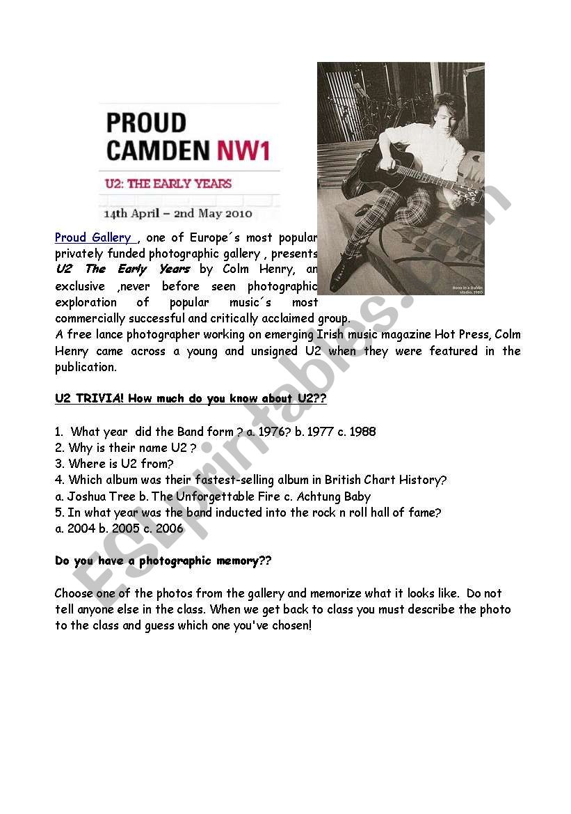 U2 Exhibition in London worksheet