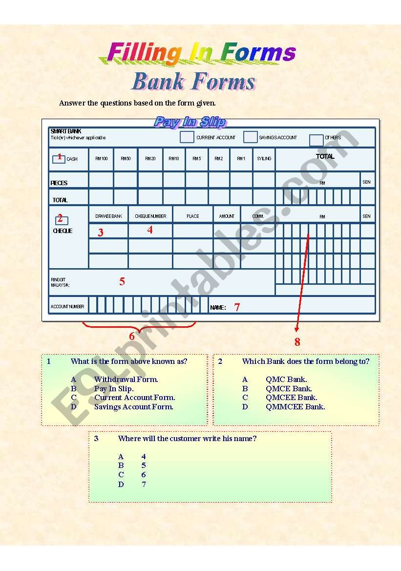 Filling in Forms - Deposit Slip 