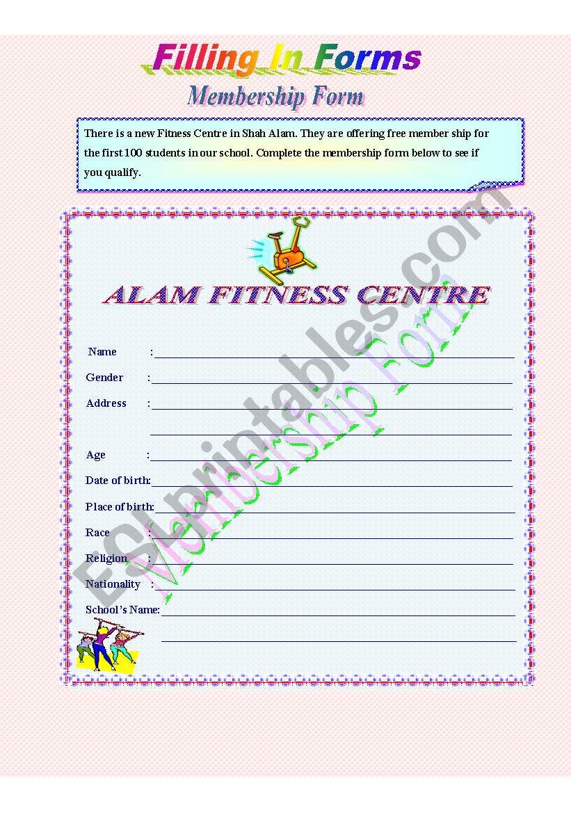 Filling in Forms - Membership Form -**fully editable