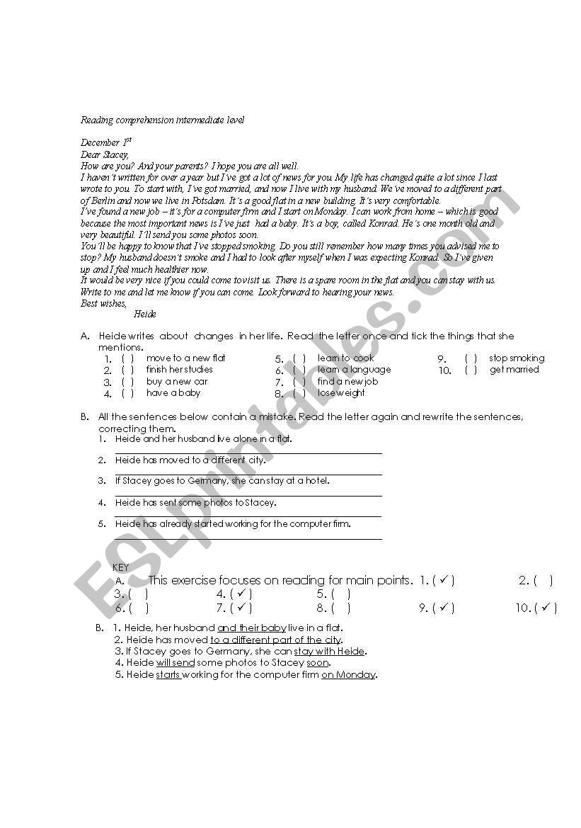 reading comprehension worksheet