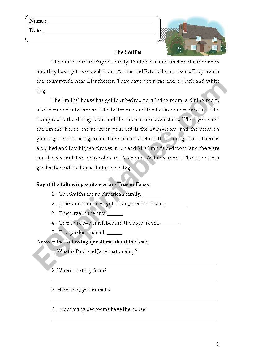 The Smiths worksheet