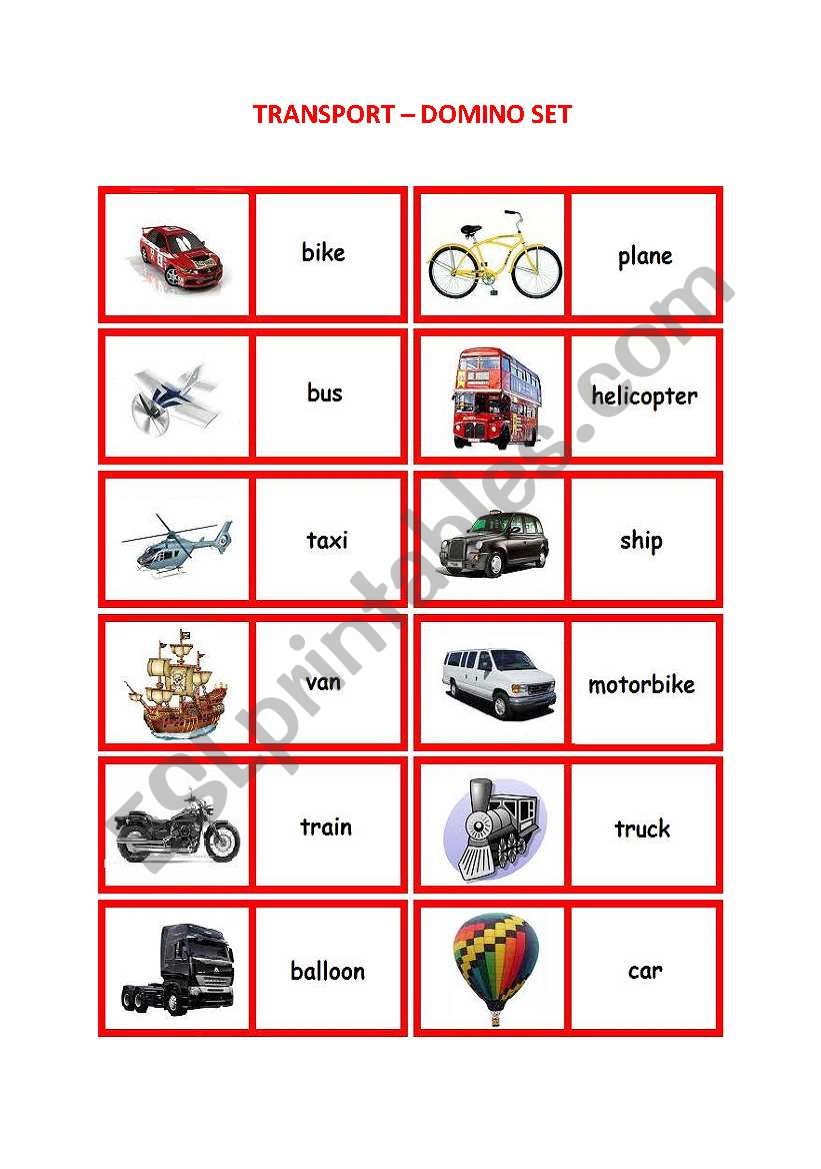 Transport - Domino Set worksheet