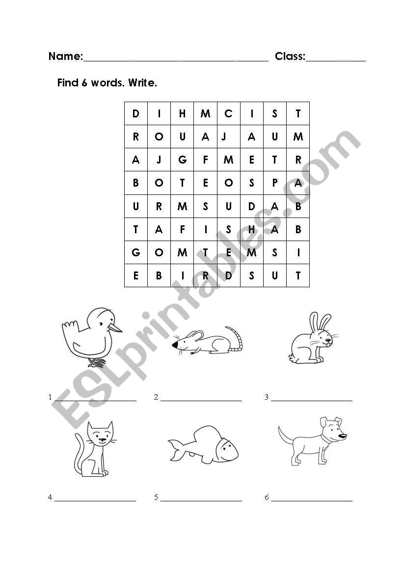 Animals crossword worksheet