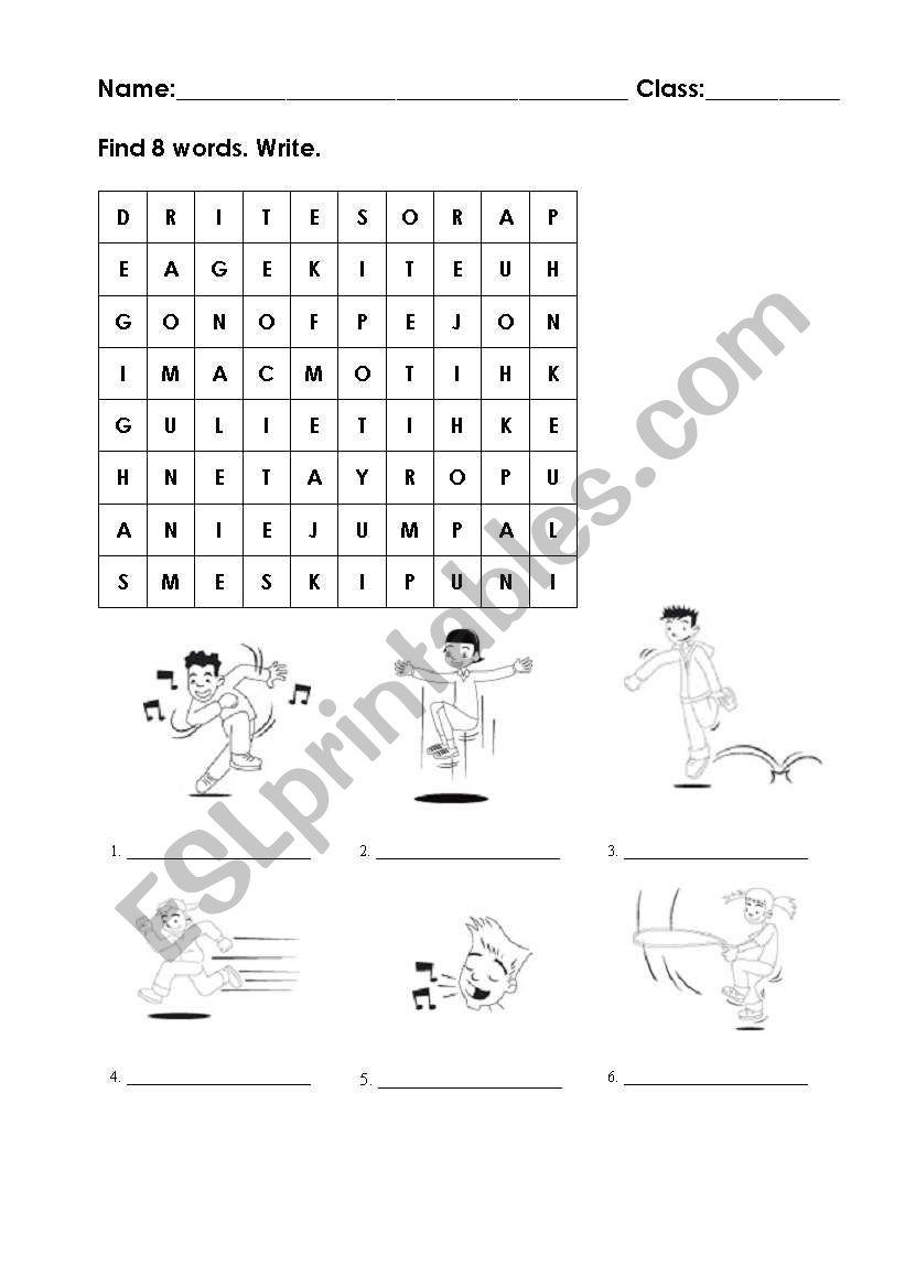 Actions crosswords worksheet