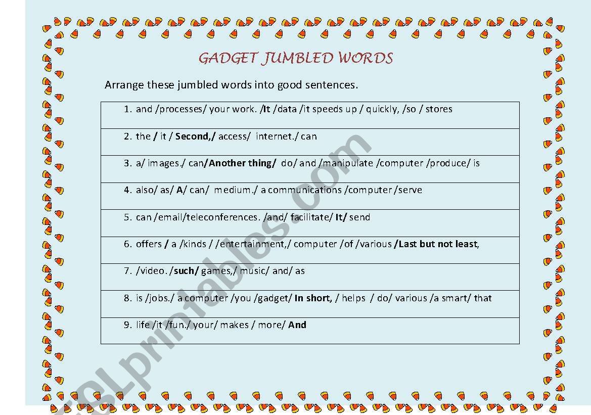 Gadget Jumbled Words worksheet