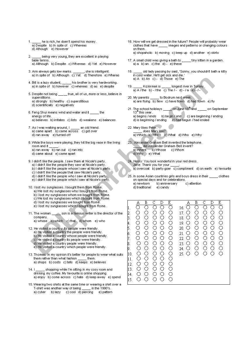 test for 9 th classes 1 worksheet