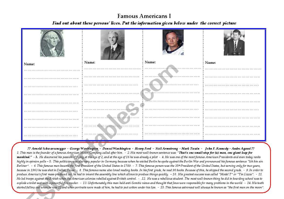 FAMOUS AMERICANS  I  worksheet