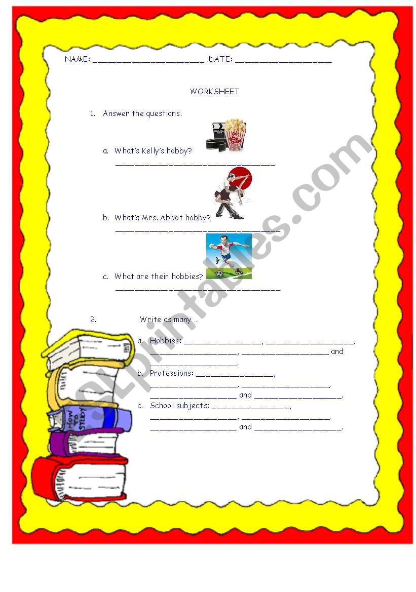 HOBBIES worksheet