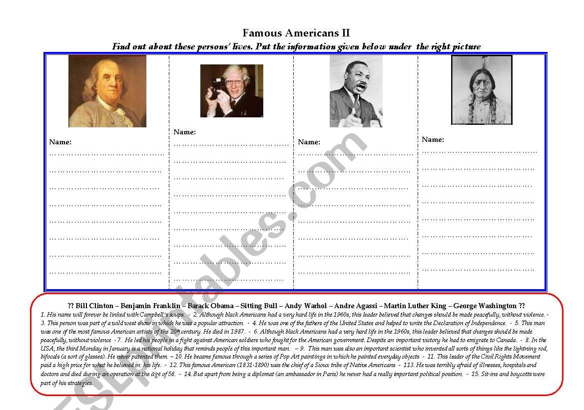 FAMOUS AMERICANS II  worksheet