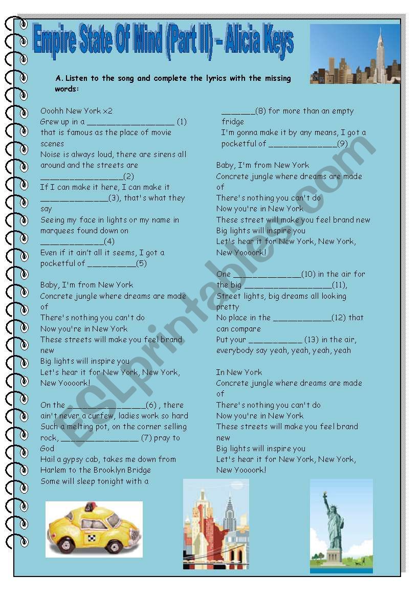 Empire state of mind - a song worksheet