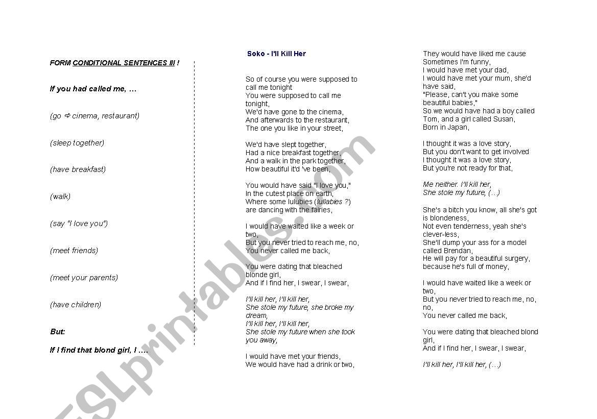 I´ll kill her (by Soko) worksheet