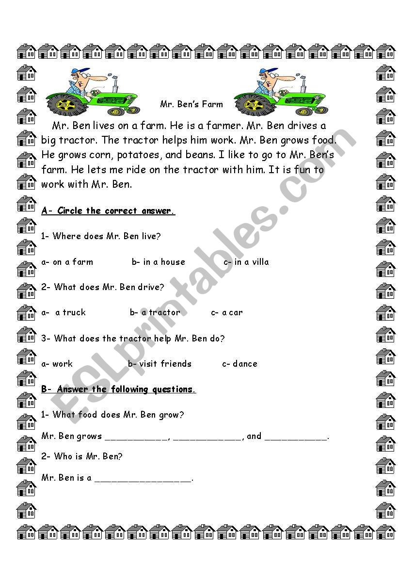 Mr. Bens Farm worksheet