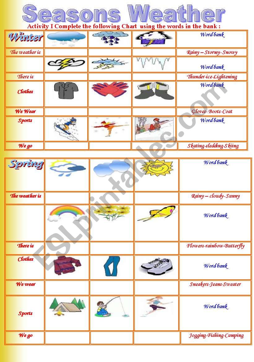Seasons / Weathers ( 2 pages activities)