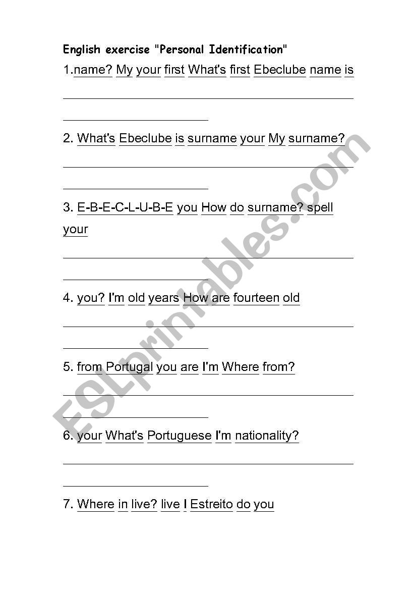 identification worksheet