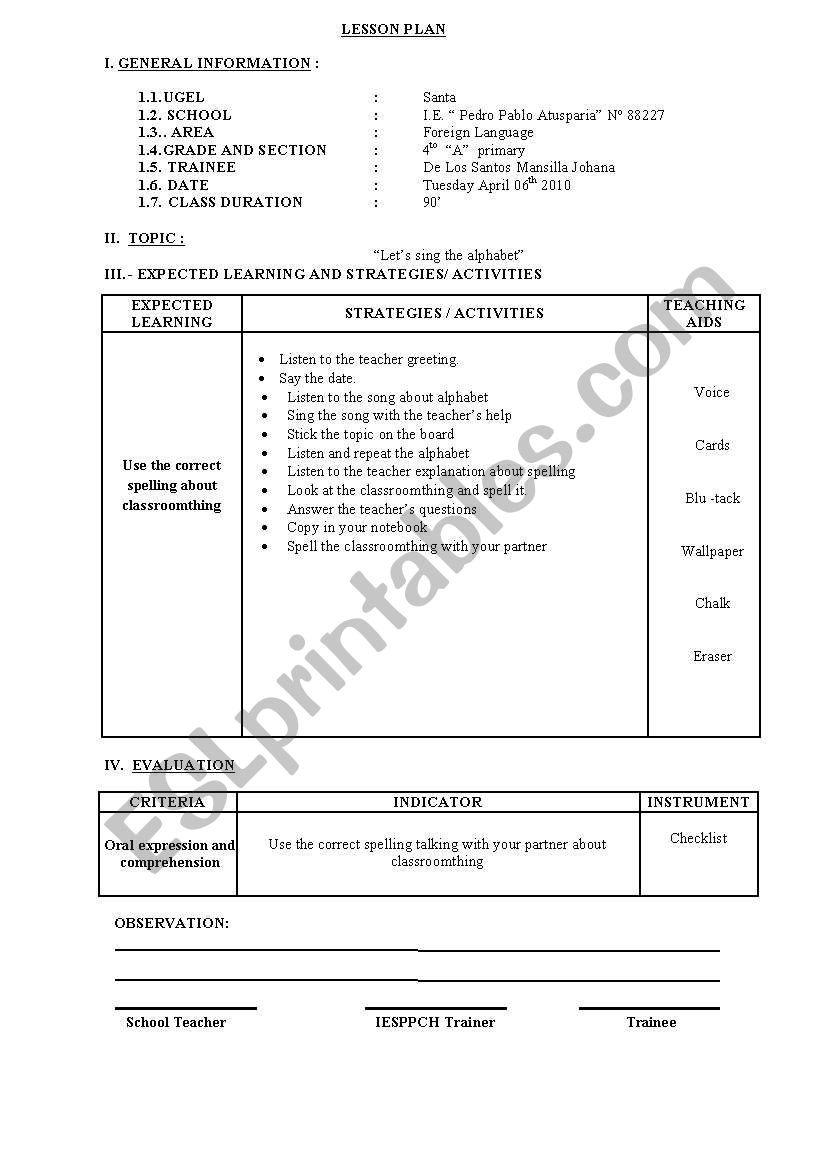 lesson plan worksheet