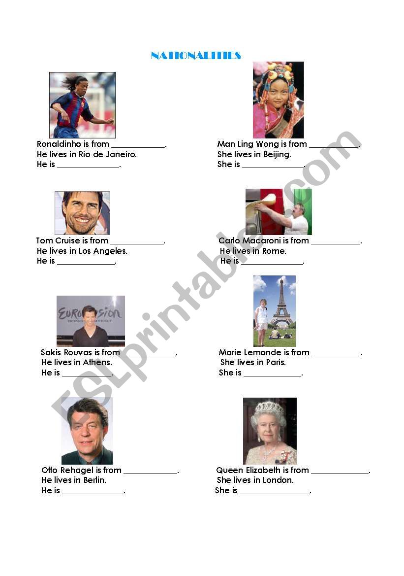 Nationalities worksheet