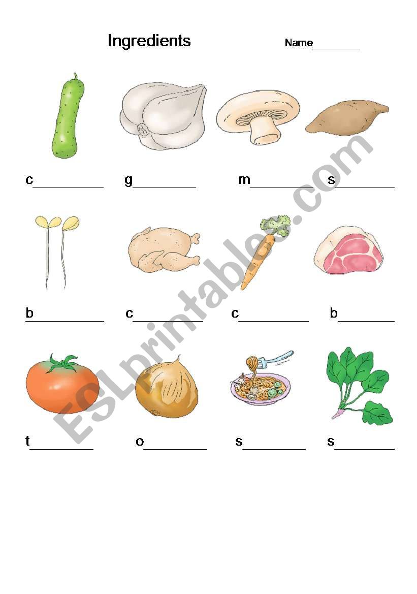 ingredients worksheet