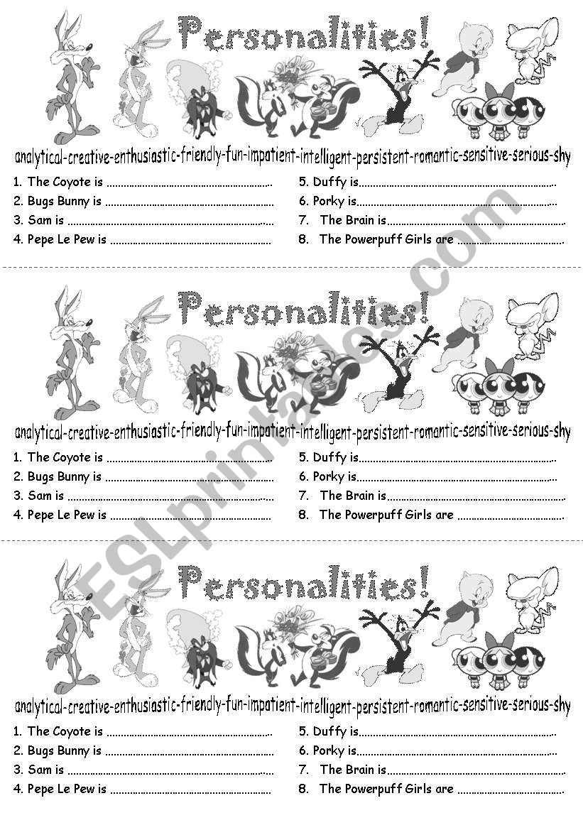 Personalities worksheet