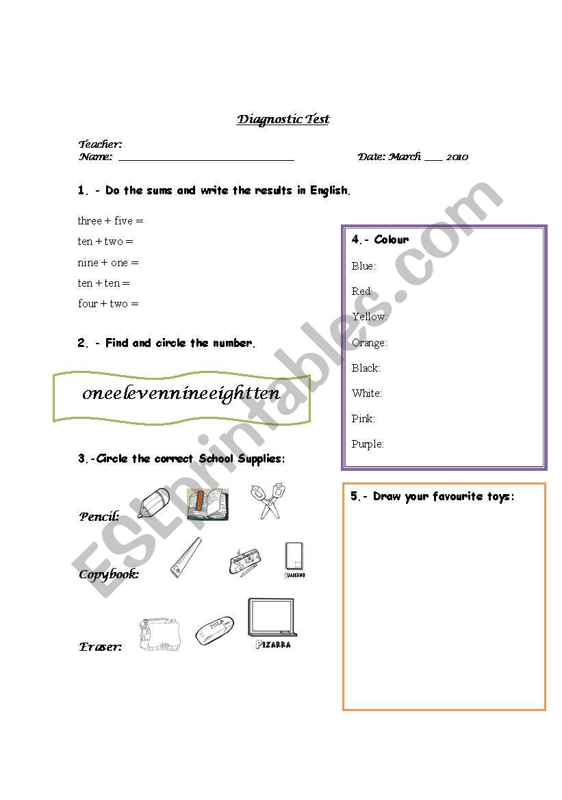 diagnostic test worksheet