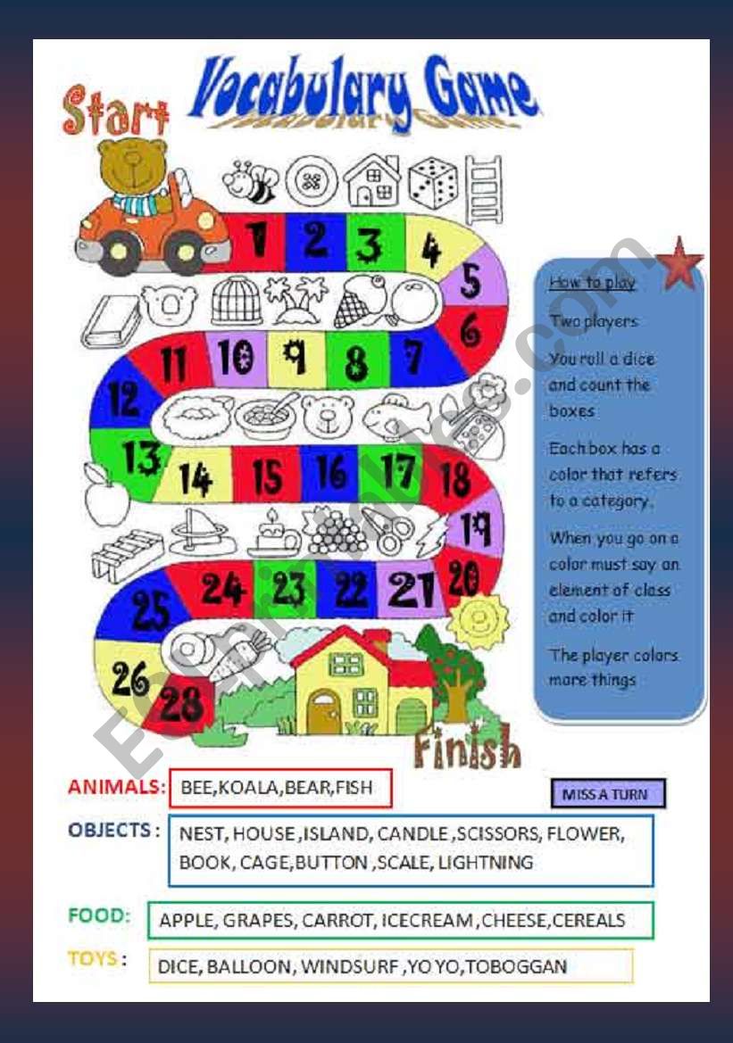 Vocabulary game worksheet