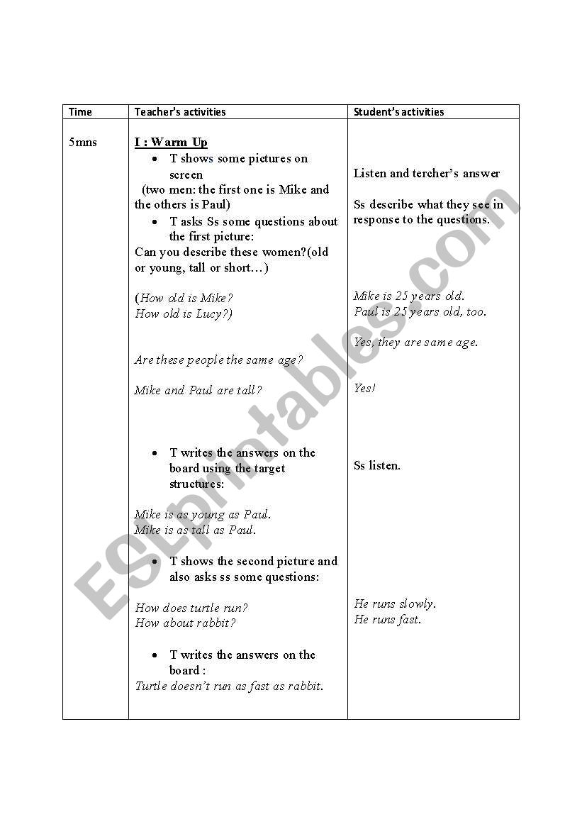 comparison lesson plan(as...as, than)