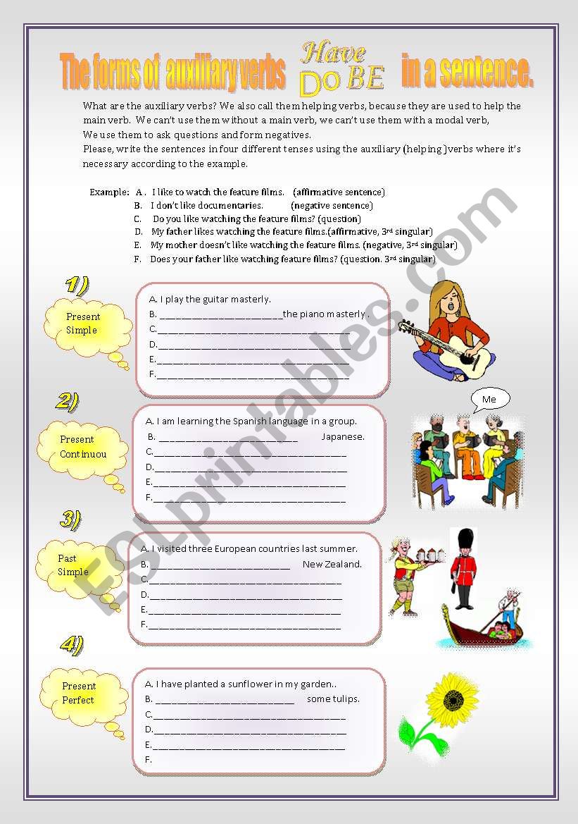 Auxiliary verbs do, have, be worksheet
