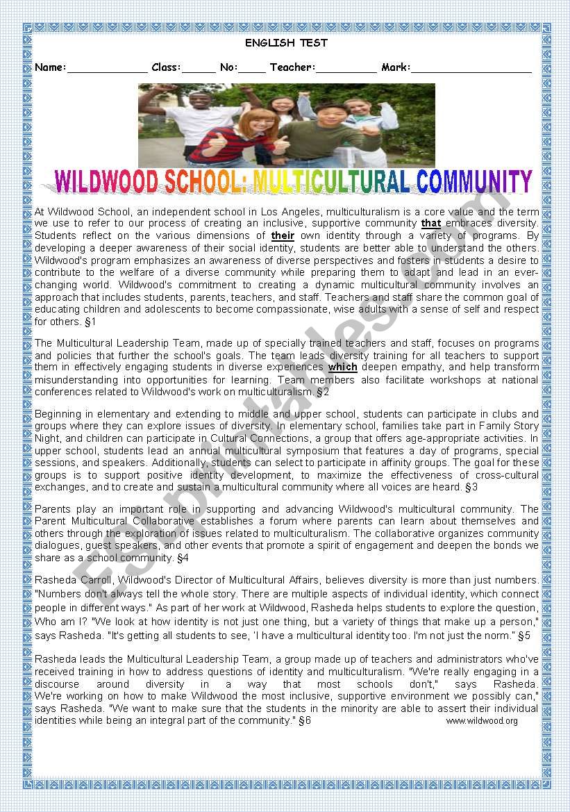 TEST:WILDWOOD SCHOOL:MULTICULTURAL COMMUNITY