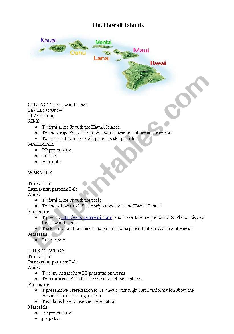 The Hawaii Islands worksheet