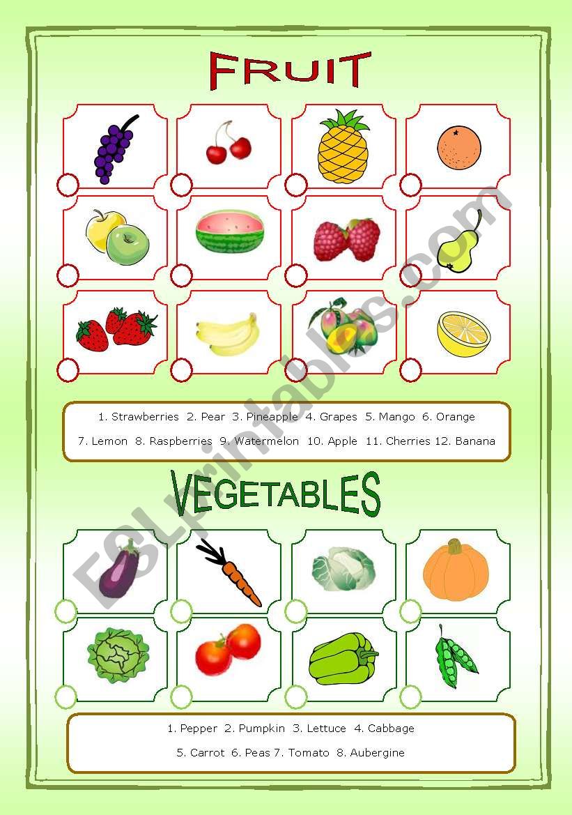 FRUIT AND VEGETABLES worksheet