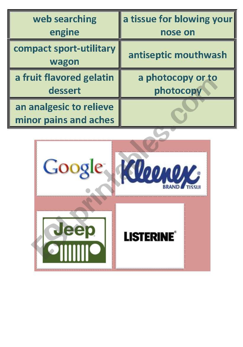 BRANDS AND DEFINITIONS SET 1 worksheet