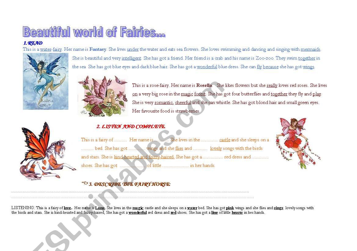 The world of fairies worksheet